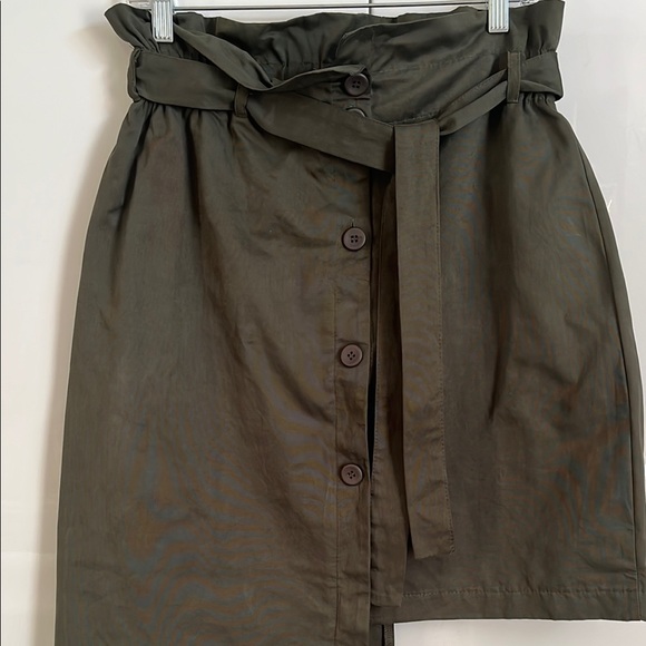 CRISTINA LEI DARK Green Asymmetrical Paper-bag Waist Cotton Midi Skirt, Size M - Picture 2 of 11